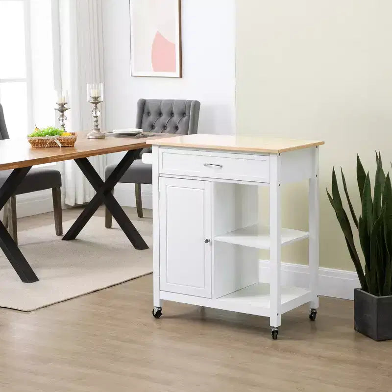 HOMCOM Desserte de cuisine roulante avec plateau en bois, îlot de cuisine avec tiroir de rangement sur roulettes pour salle à manger