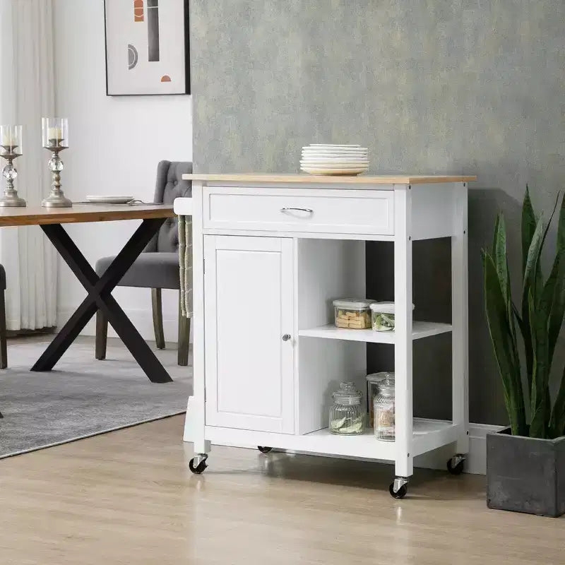 HOMCOM Desserte de cuisine roulante avec plateau en bois, îlot de cuisine avec tiroir de rangement sur roulettes pour salle à manger