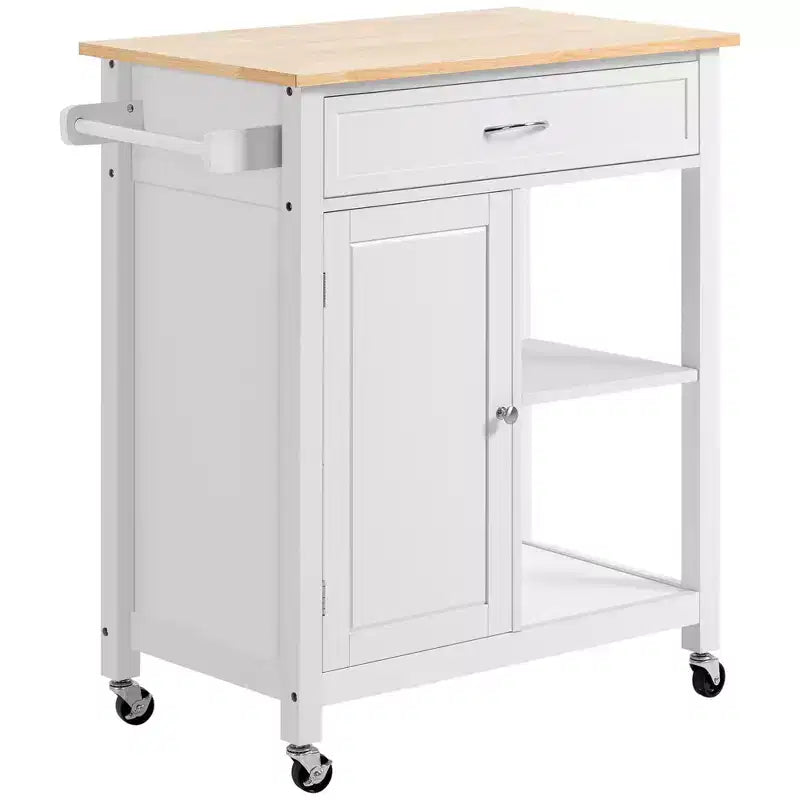 HOMCOM Desserte de cuisine roulante avec plateau en bois, îlot de cuisine avec tiroir de rangement sur roulettes pour salle à manger