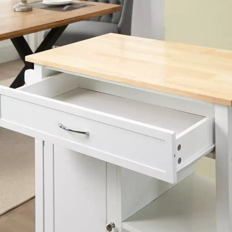 HOMCOM Desserte de cuisine roulante avec plateau en bois, îlot de cuisine avec tiroir de rangement sur roulettes pour salle à manger