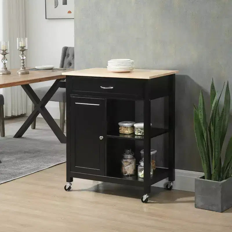 HOMCOM Desserte de cuisine roulante avec plateau en bois, îlot de cuisine avec tiroir de rangement sur roulettes pour salle à manger
