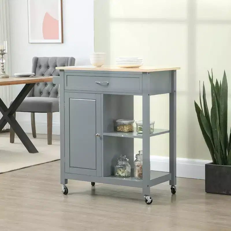 HOMCOM Desserte de cuisine roulante avec plateau en bois, îlot de cuisine avec tiroir de rangement sur roulettes pour salle à manger