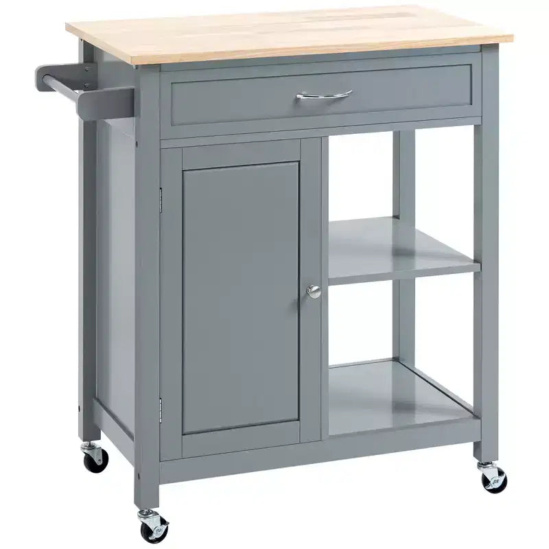 HOMCOM Desserte de cuisine roulante avec plateau en bois, îlot de cuisine avec tiroir de rangement sur roulettes pour salle à manger