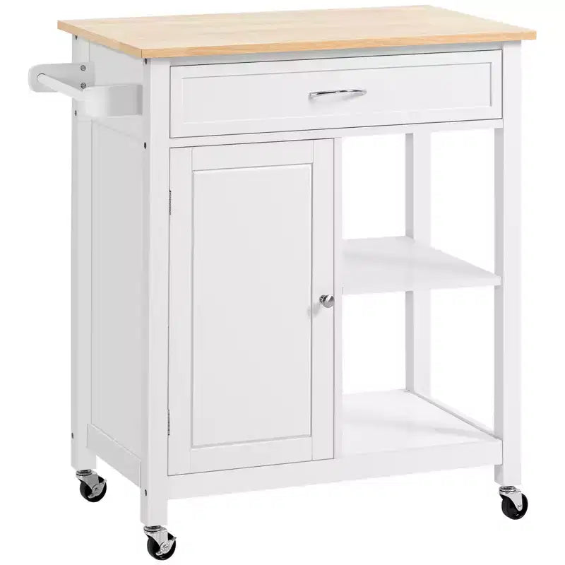 HOMCOM Desserte de cuisine roulante avec plateau en bois, îlot de cuisine avec tiroir de rangement sur roulettes pour salle à manger