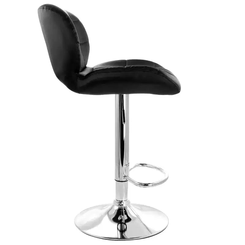 Tabouret de bar ajustable Elama 2 pièces en similicuir touffeté noir avec base chromée