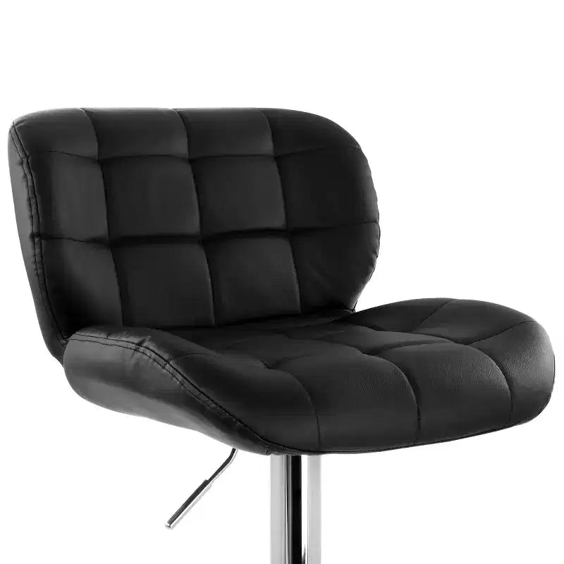Tabouret de bar ajustable Elama 2 pièces en similicuir touffeté noir avec base chromée