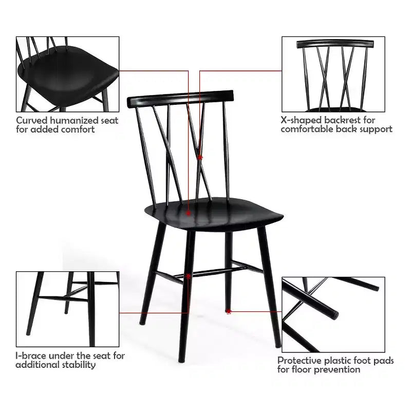 Costway Lot de 2 chaises de salle à manger sans accoudoirs, dossier croisé, pour cuisine, bistro, café