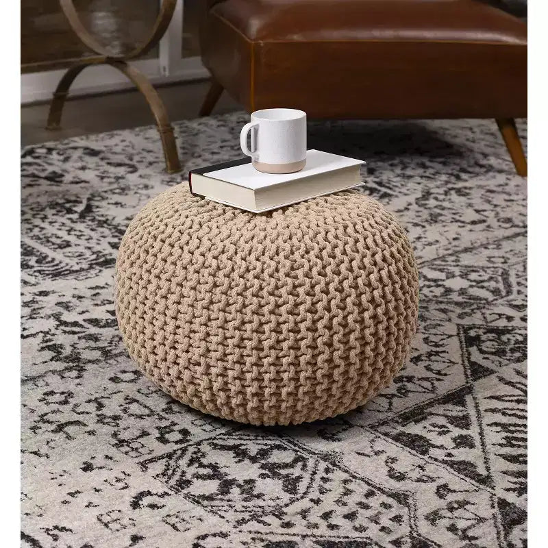 BirdRock Home Pouf Repose-Pied Rond - Naturel