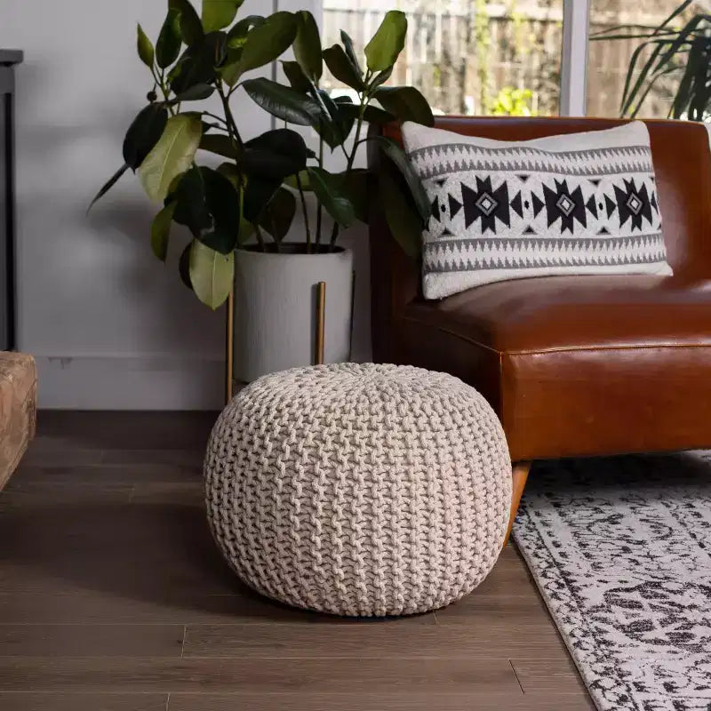 BirdRock Home Pouf Repose-Pied Rond - Naturel