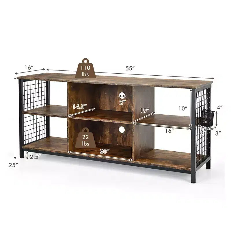 Meuble TV 3 niveaux Costway pour téléviseurs jusqu'à 65'' avec centre multimédia et panier de rangement