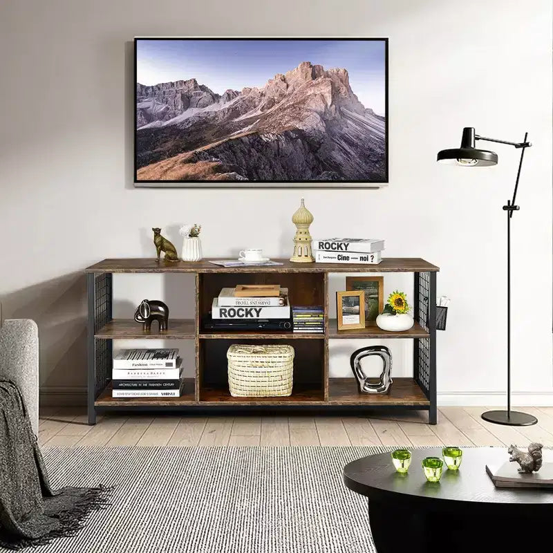 Meuble TV 3 niveaux Costway pour téléviseurs jusqu'à 65'' avec centre multimédia et panier de rangement