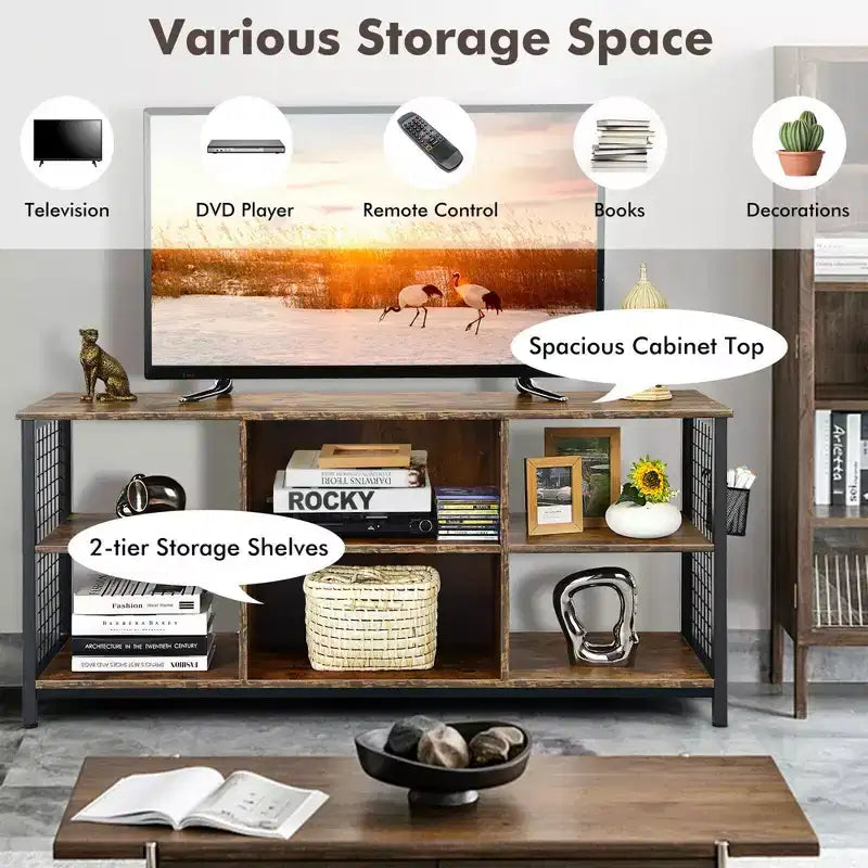 Meuble TV 3 niveaux Costway pour téléviseurs jusqu'à 65'' avec centre multimédia et panier de rangement