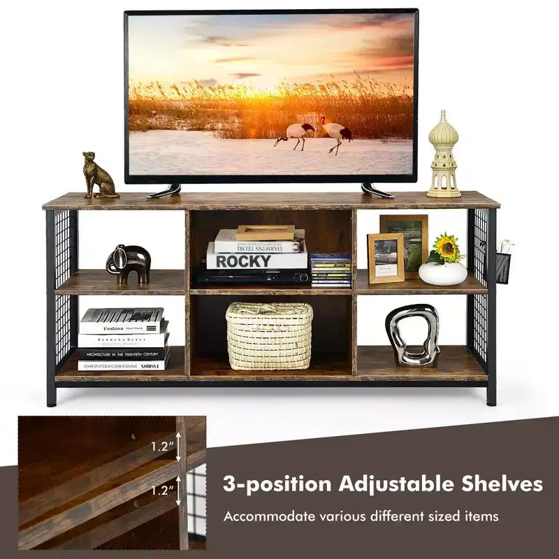 Meuble TV 3 niveaux Costway pour téléviseurs jusqu'à 65'' avec centre multimédia et panier de rangement