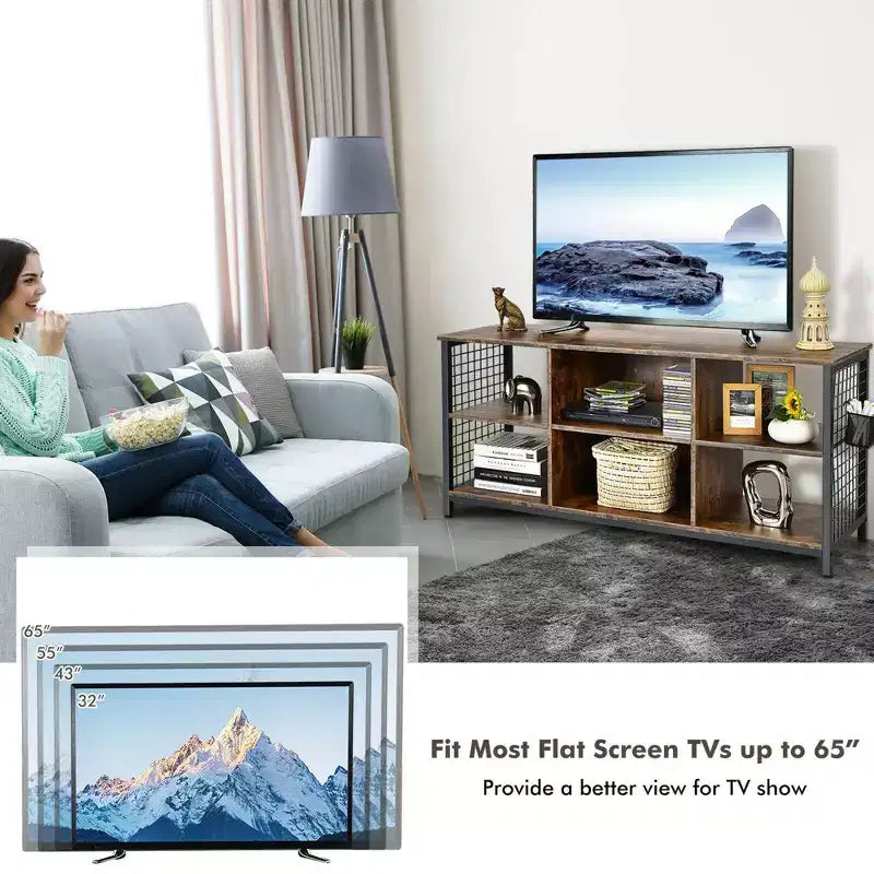 Meuble TV 3 niveaux Costway pour téléviseurs jusqu'à 65'' avec centre multimédia et panier de rangement