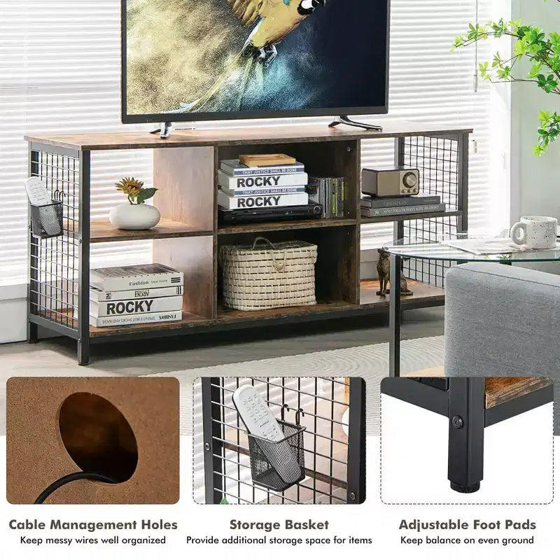 Meuble TV 3 niveaux Costway pour téléviseurs jusqu'à 65'' avec centre multimédia et panier de rangement