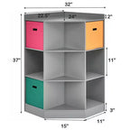 Costway Étagère de Rangement pour Enfants à 3 Niveaux avec 3 Paniers Meuble d'Angle Organisateur Gris