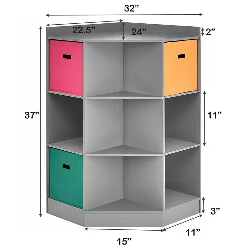 Costway Étagère de Rangement pour Enfants à 3 Niveaux avec 3 Paniers Meuble d'Angle Organisateur Gris