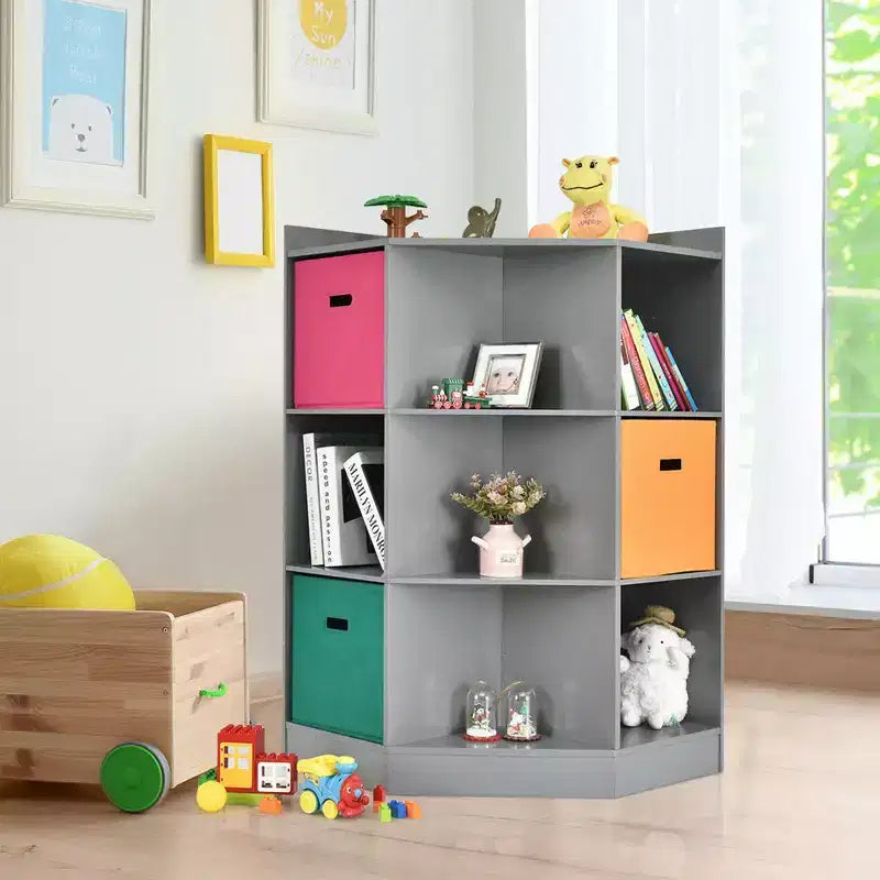 Costway Étagère de Rangement pour Enfants à 3 Niveaux avec 3 Paniers Meuble d'Angle Organisateur Gris