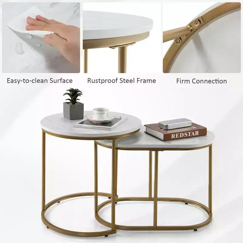 Costway Tables basses gigognes modernes Lot de 2 tables d'appoint pour salon