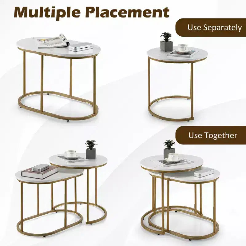 Costway Tables basses gigognes modernes Lot de 2 tables d'appoint pour salon