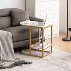 Table d'appoint en forme de C Costway, table d'appoint à 2 niveaux avec rangement, table de collation moderne et compacte
