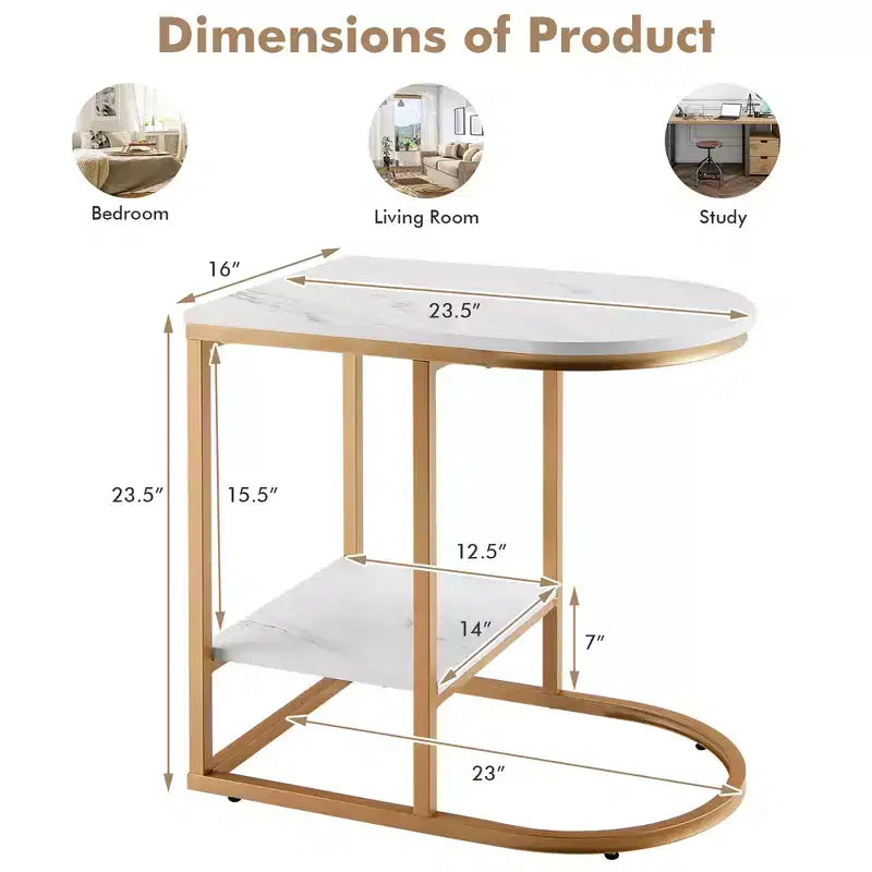 Table d'appoint en forme de C Costway, table d'appoint à 2 niveaux avec rangement, table de collation moderne et compacte