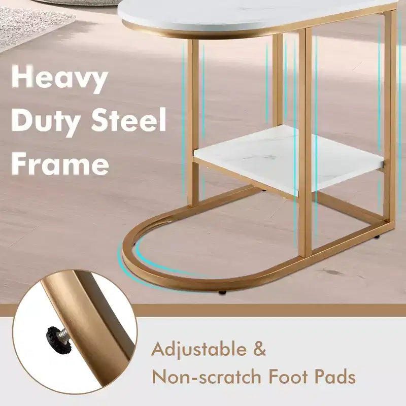 Table d'appoint en forme de C Costway, table d'appoint à 2 niveaux avec rangement, table de collation moderne et compacte