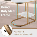 Table d'appoint en forme de C Costway, table d'appoint à 2 niveaux avec rangement, table de collation moderne et compacte