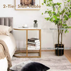 Table d'appoint en forme de C Costway, table d'appoint à 2 niveaux avec rangement, table de collation moderne et compacte