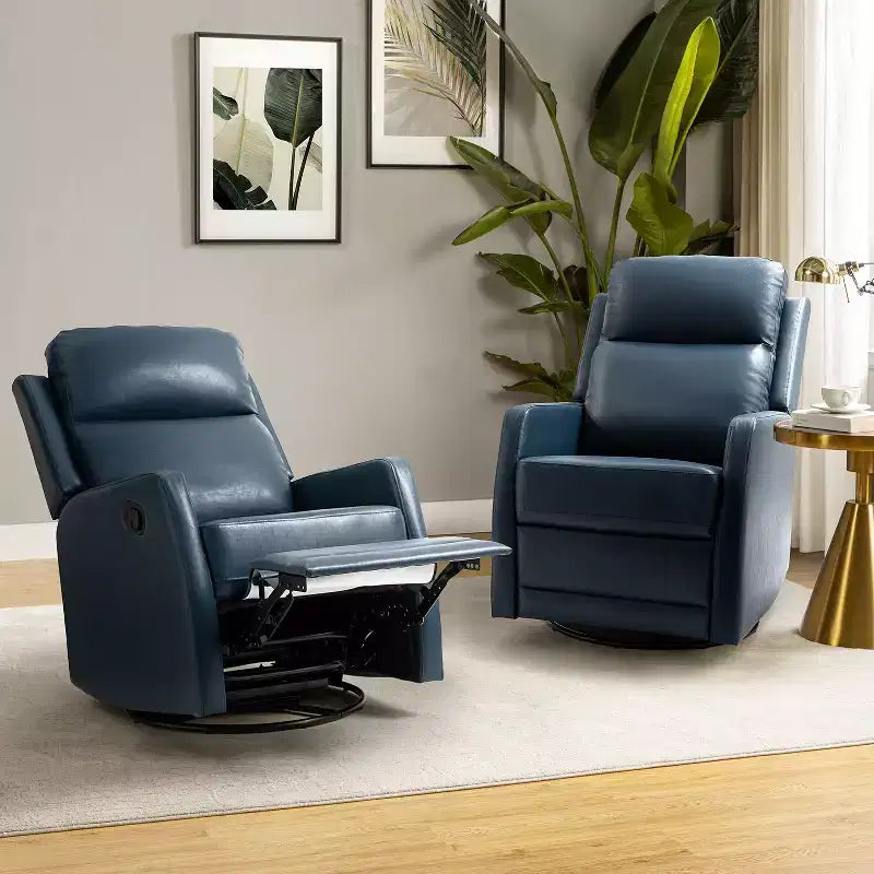 Lot de 2 fauteuils relax pivotants à oreilles en bois Ofelia pour chambre et salon ART OF LIVING DESIGNS-GRIS-BLEU MARINE