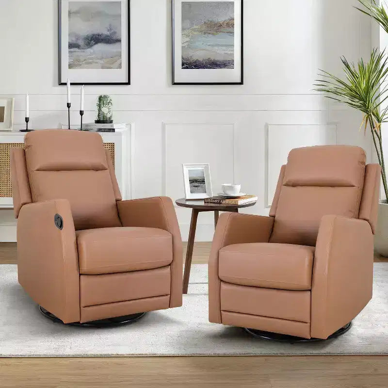 Lot de 2 fauteuils relax pivotants Ofelia à oreilles en bois pour chambre et salon ART OF LIVING DESIGNS-CAMEL