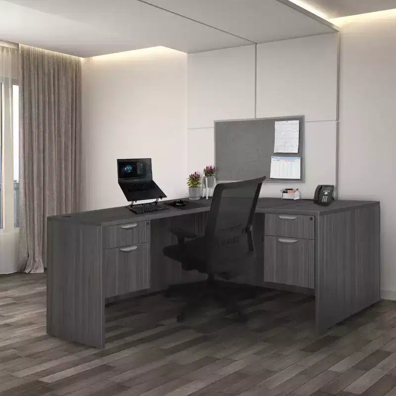 Bureau en L 60x65 Legacy avec unité de tiroirs à double piédestal - Regency