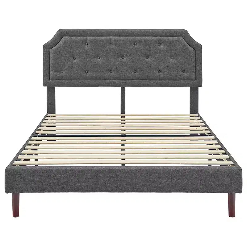 Lit plateforme rembourré BIKAHOM avec tête de lit capitonnée, Queen, Gris Foncé
