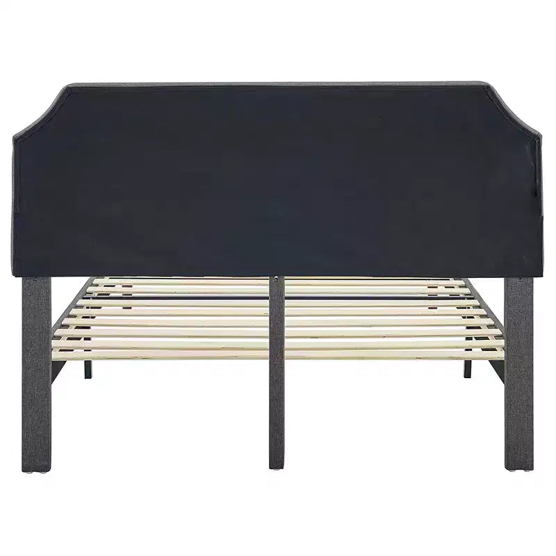 Lit plateforme rembourré BIKAHOM avec tête de lit capitonnée, Queen, Gris Foncé