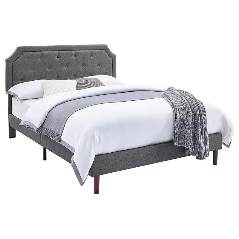 Lit plateforme rembourré BIKAHOM avec tête de lit capitonnée, Queen, Gris Foncé