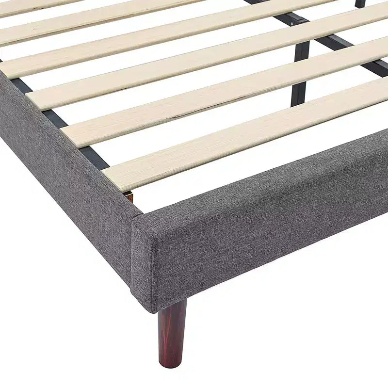 Lit plateforme rembourré BIKAHOM avec tête de lit capitonnée, Queen, Gris Foncé