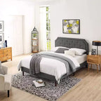 Lit plateforme rembourré BIKAHOM avec tête de lit capitonnée, Queen, Gris Foncé