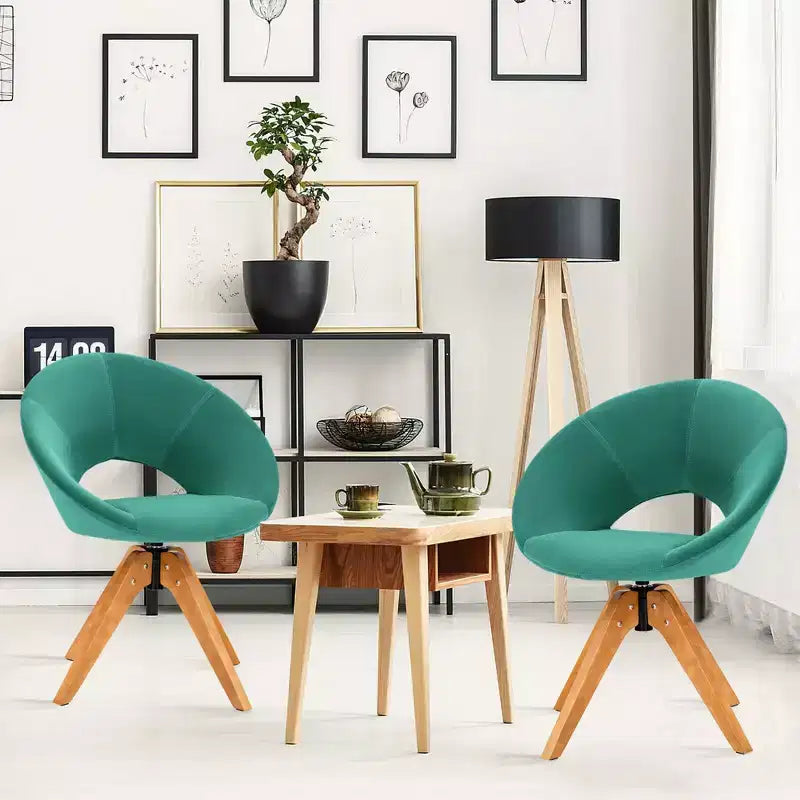 Lot de 2 chaises d'appoint pivotantes Costway, chaise de vanité moderne en velours avec pieds en bois