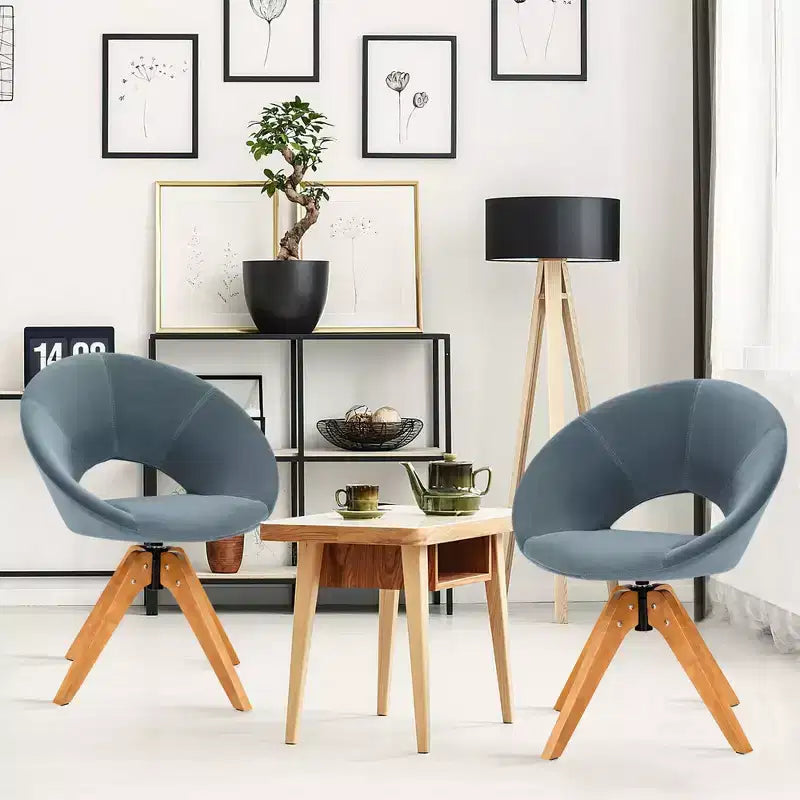 Lot de 2 chaises d'appoint pivotantes Costway, chaise de vanité moderne en velours avec pieds en bois