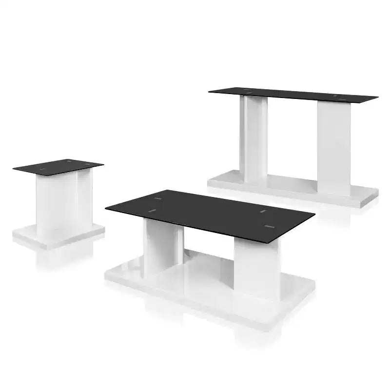 Ensemble 3 pièces table basse, console et table d'appoint Montreaux avec plateau en verre trempé noir - miBasics