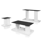 Ensemble 3 pièces table basse, console et table d'appoint Montreaux avec plateau en verre trempé noir - miBasics