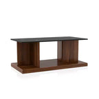 Ensemble 3 pièces table basse, console et table d'appoint Montreaux avec plateau en verre trempé noir - miBasics