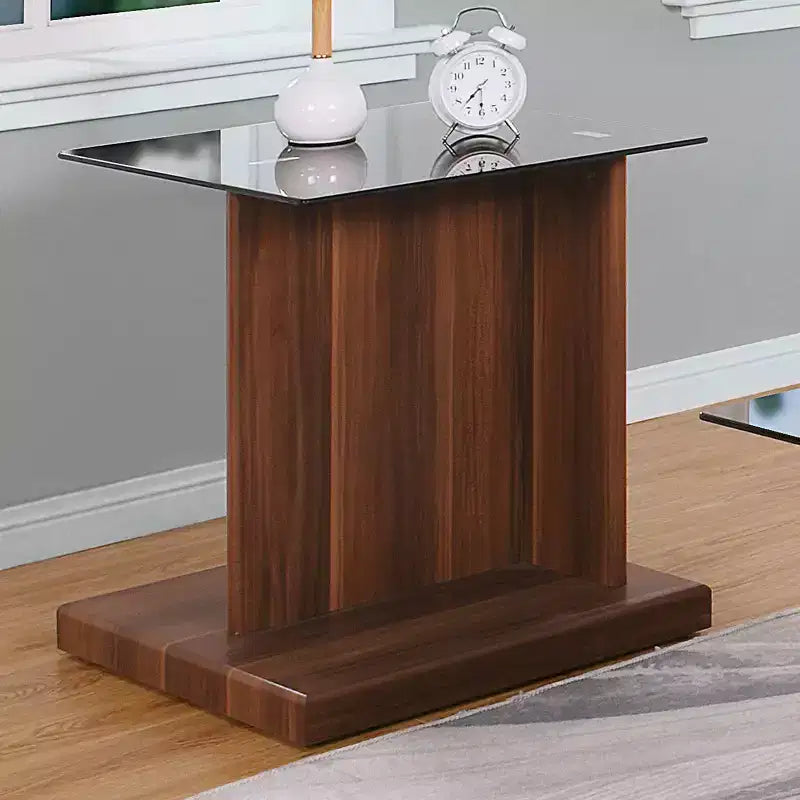 Ensemble 3 pièces table basse, console et table d'appoint Montreaux avec plateau en verre trempé noir - miBasics