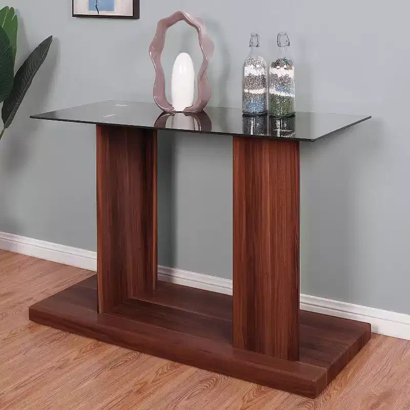 Ensemble 3 pièces table basse, console et table d'appoint Montreaux avec plateau en verre trempé noir - miBasics