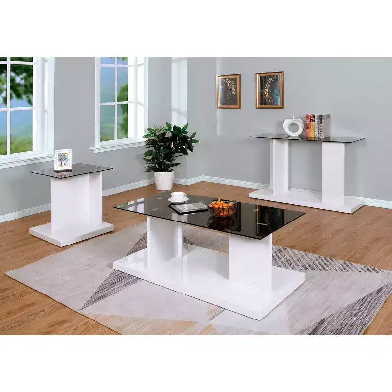 Ensemble 3 pièces table basse, console et table d'appoint Montreaux avec plateau en verre trempé noir - miBasics