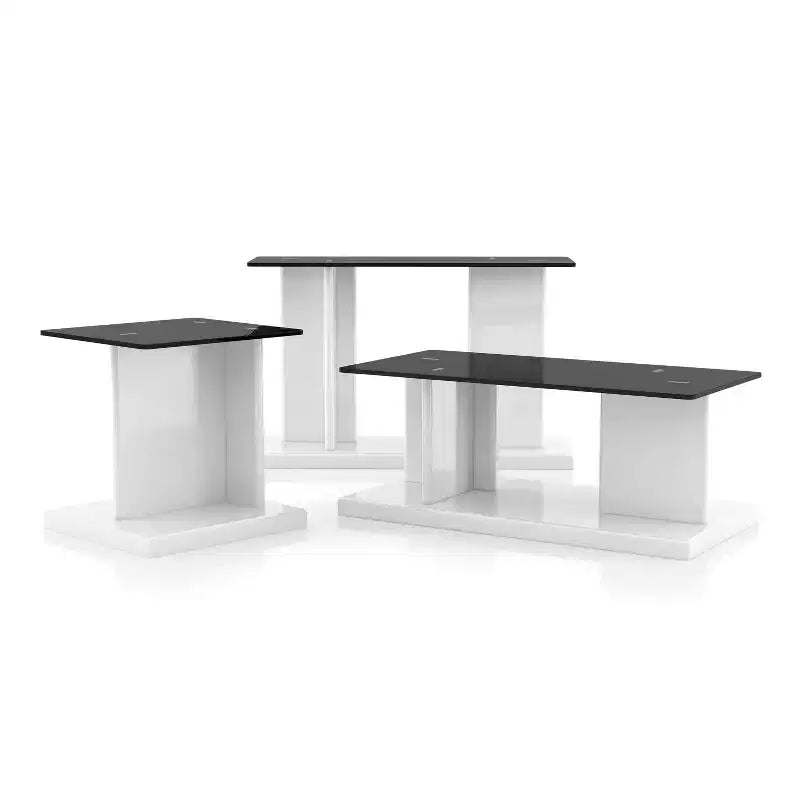 Ensemble 3 pièces table basse, console et table d'appoint Montreaux avec plateau en verre trempé noir - miBasics