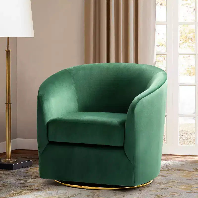 Fauteuil pivotant Amarante en velours confortable pour chambre à coucher avec base en métal | Karat Home-TEAL