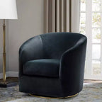 Fauteuil pivotant Amarante en velours confortable pour chambre à coucher avec base en métal | Karat Home-TEAL