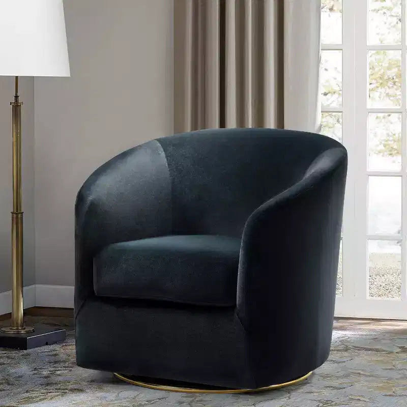 Fauteuil pivotant Amarante en velours confortable pour chambre à coucher avec base en métal | Karat Home-TEAL