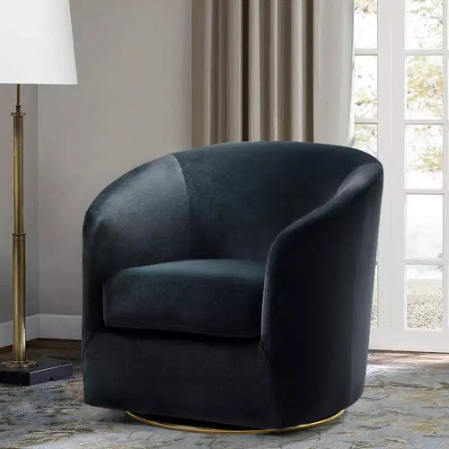 Fauteuil pivotant Amarante en velours confortable pour chambre à coucher avec base en métal | Karat Home-TEAL